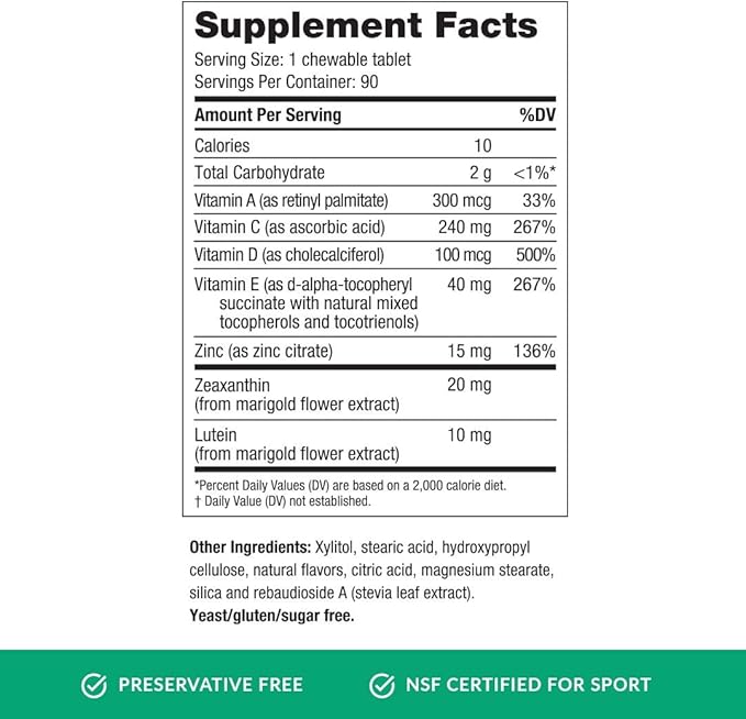 EyePromise Vizual Edge Supplement - 90 Chewable Tablets 90-Day Supply Citrus Flavor - AREDS 2 Eye Vitamin with 20mg Zeaxanthin &amp 10mg Lutein for Vision Quality &amp Clarity