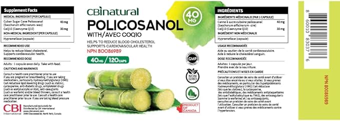 Policosanol 40mg with Coq10 30mg 120 Vegan Capsules 4-Month Supply
