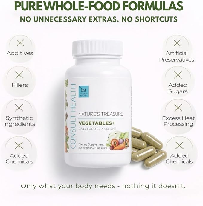 Consult Health Nature's Treasure 60 Mega Fruit and 60 Veggie Capsules100% Whole Natural Green and Red Superfood Plant Based Nutrition Supports Energy Levels Grown and Made in the USA - (2Pack)