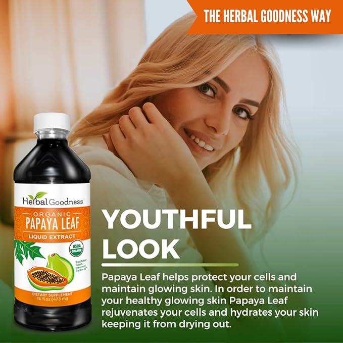 Papaya Leaf Extract Blood Platelet Support - 15X Strength - Natural Platelet Booster &amp Digestive Aid - Organic Liquid Extract - 16oz Juice - Case Qty (12) - Herbal Goodness