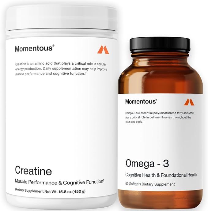 Momentous Creatine Monohydrate Powder &amp Omega-3 Fish Oil 1600 mg - Daily Omega-3 Supplement for EPA &amp DHA -Supports Strength Lean Muscle Recovery &amp Joint Health - NSF Certified for Spo