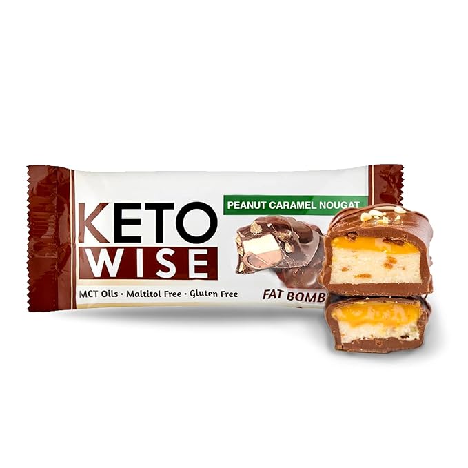 Keto Wise Fat Bombs - Made with Chocolate containing MCT Oil - Low Fat Low Carb and Keto Friendly Snack - 7g Fat 2g Net Carbs | Peanut Caramel Nougat Pack of 16