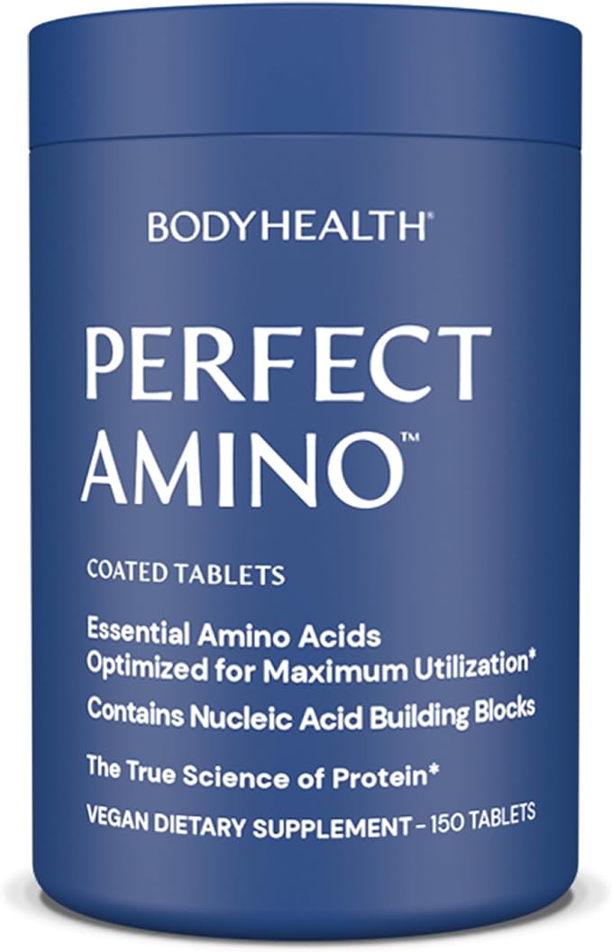BodyHealth PerfectAmino (150 ct) Easy to Swallow Tablets Essential Amino Acids Supplement with BCAAs Vegan Protein for Pre/Post Workout &amp Muscle Recovery with Lysine Tryptophan Leucine Methio