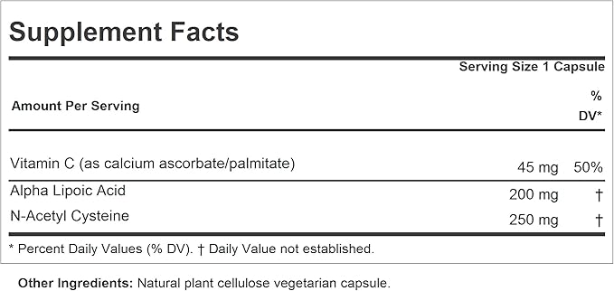 ANDREW LESSMAN ALA + NAC Alpha Lipoic Acid with N-Acetyl-Cysteine 180 Capsules - Ultra-High Potency Anti-Oxidant Support for Nervous System Heart Brain Liver Kidneys Lungs Energy. No Additives