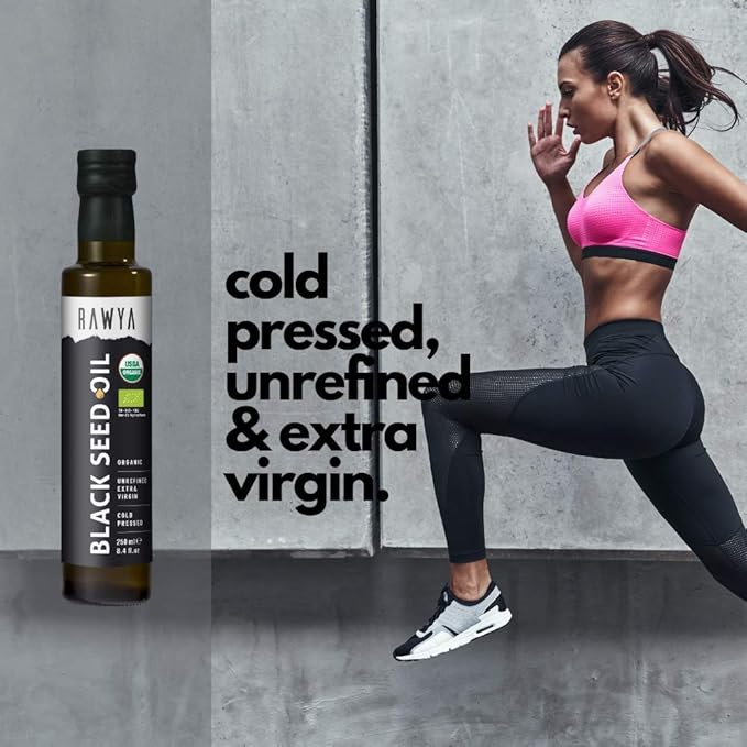 RAWYA Black Seeds + Black Seed Oil - USDA Organic Certified Cold Pressed Nigella Sativa Cumin Seed Oil Kalonji Premium Quality High Thymoquinone Pure &amp Natural 8.4 Oz + 16 Oz Seeds