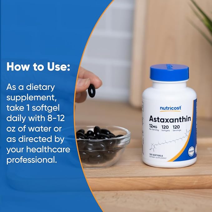 Nutricost Astaxanthin 12mg Non-GMO and Gluten Free 120 Softgels (4 Month Supply) (Pack of 2)
