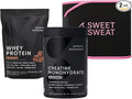Sports Research Training Performance Pack - Creatine Monohydrate Dutch Chocolate Whey Protein and Sweet Sweat Waist Trimmer (Black/Pink Small)