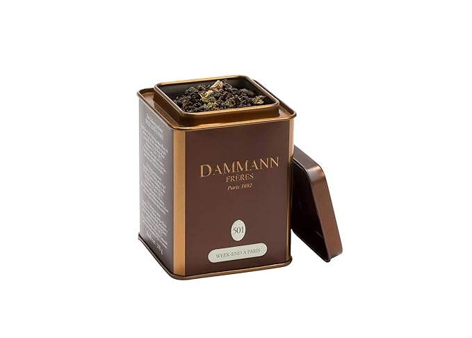 Dammann Freres Loose Leaf Week-end à Paris Premium Gourmet French Oolong Tea Blend Cherry Blossom Peach Blossom Almond Rose Flavors 3.52 Ounce Tin