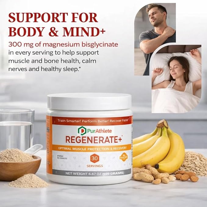 Regenerate+ Magnesium Bisglycinate Powder - 300mg Powdered Chelated Magnesium Bisglycinate Supplement for Women and Men - Support Sleep and Relaxation Natural Energy – 6.7oz (30 Servings)