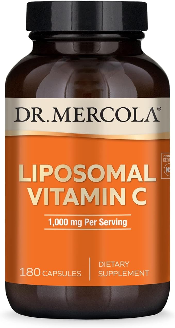 Dr. Mercola Liposomal Vitamin C - Brain Heart Eye &amp Immune Support - Provides 1000 mg of Bioavailable Vitamin C - Non-GMO Gluten-Free &amp Soy-Free - 180 Capsules (90 Servings)