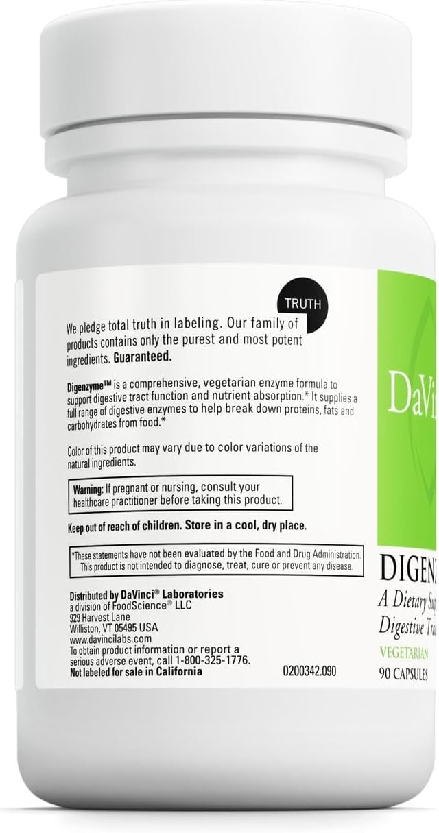 DAVINCI Laboratories - Digenzyme - A Dietary Supplement to Support Digestive Tract Health - Gluten-Free Soy-Free - 90 Vegetarian Capsules