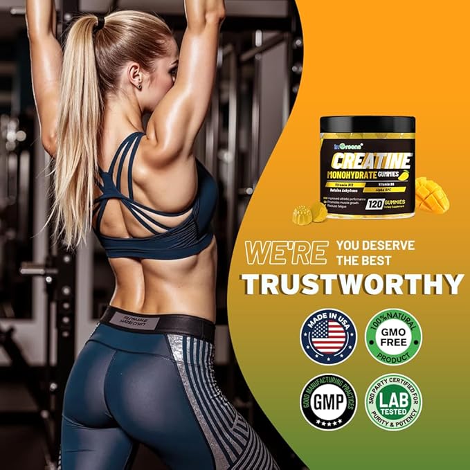 Creatine Monohydrate Gummies 6g for Men &amp Women Potent Creatine Supplement Chewables Creatine for Energy Boost Increase Strength and Build Muscle Gluten-Free Sugar Free120 Count