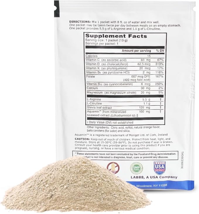 L-ARGININE PRO Supplement Powder | 30 Packets Single Serve Travel Size | 5500mg of L-arginine Plus 1100mg L-Citrulline Orange