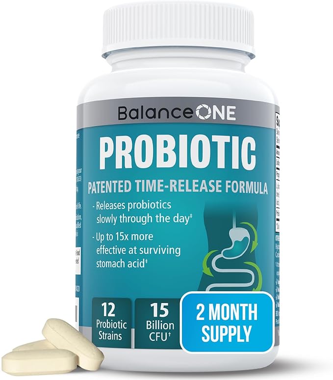 Balance ONE Probiotic Family Pack - 2 Month Supply for Adults &amp Kids - Time Release Probiotic Tablets - 15x More Effective - Non-GMO