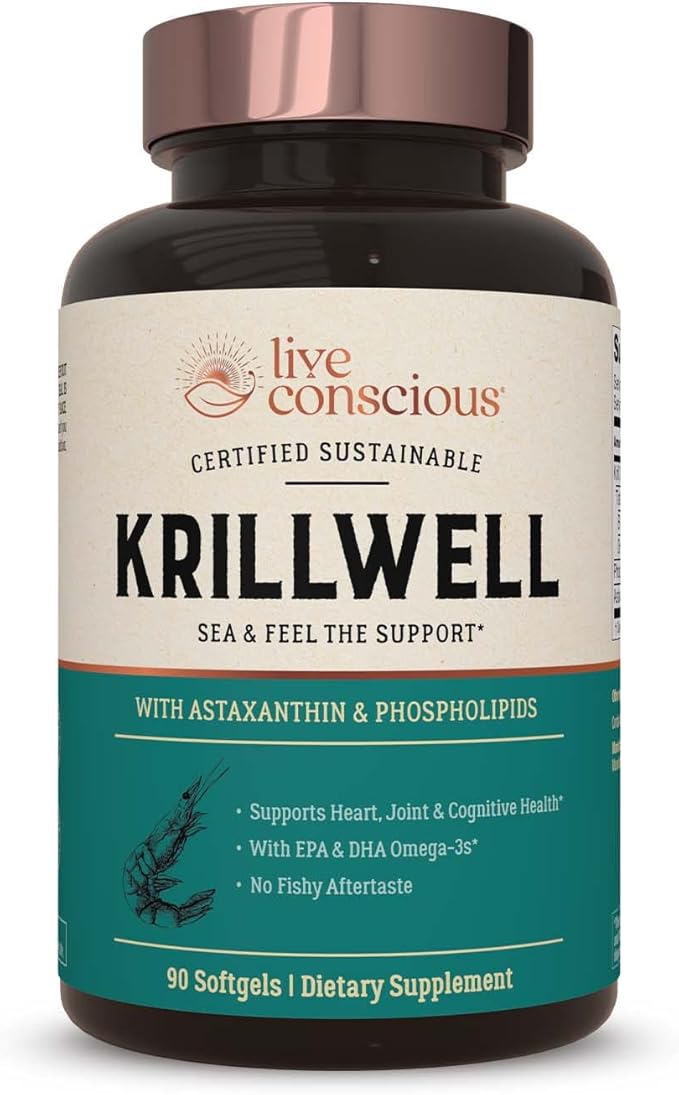 Live Conscious KrillWell Joint and Cognitive Support | Certified Sustainable Krill Oil 2X More Effective Than Fish Oil - 30 Day Supply