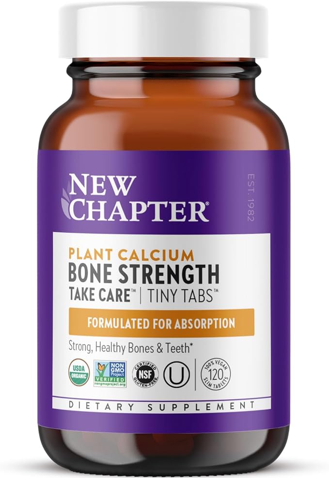 New Chapter Calcium Supplement - Bone Strength Tiny Tabs Plant-Based USDA Organic Calcium with Magnesium Vitamin D3+K2 for Bone Health &amp Joint Mobility Heart Support 905 mg dose - 120 Tiny Tab