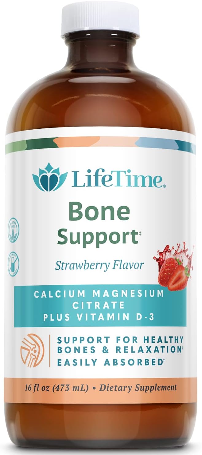 LifeTime Vitamins - Liquid Calcium Magnesium Supplement for Women &amp Men with Vitamin D Muscle and Bone Health Support with Magnesium &amp Calcium Citrate - Natural Strawberry Flavor 16 fl oz