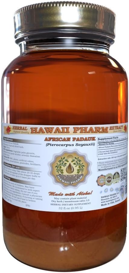 Hawaii Pharm African Padauk Liquid Extract African Padauk (Pterocarpus Soyauxii) Dried Bark Tincture Supplement 32 oz Unfiltered