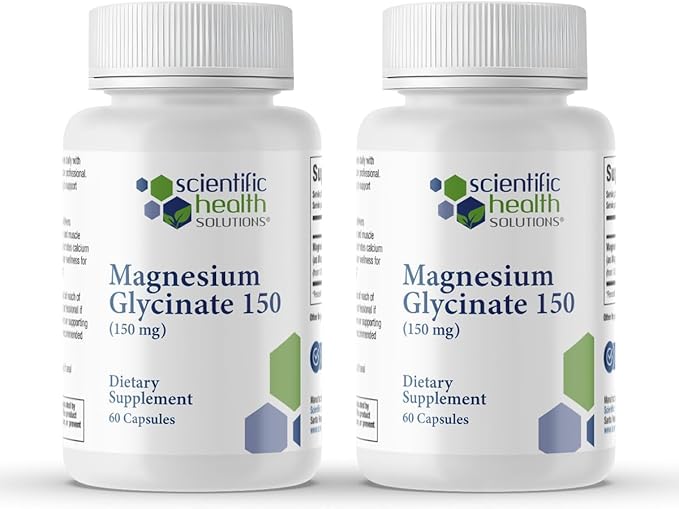 Magnesium Glycinate 150 mg – High‑Absorption Magnesium for Heart Bone &amp Muscle Health – Supports Leg Cramps &amp Cardiovascular Function – Gentle on Stomach Vegan (2-Pack)