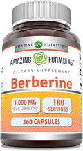 Amazing Formulas Berberine 1000mg Per Serving Capsules Supplement | Non GMO | Gluten Free | Made in USA (360 Count)