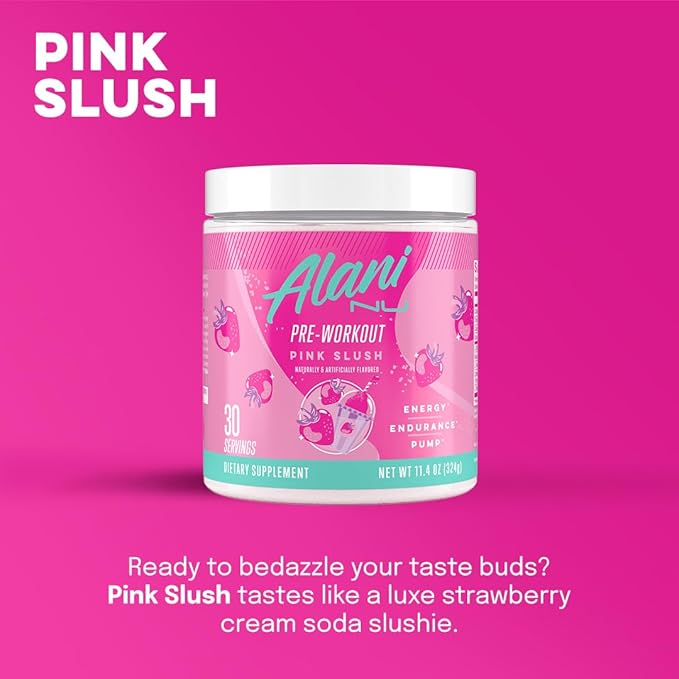 Alani Nu Pre Workout Powder Pink Slush Amino Energy Boost Endurance Supplement Sugar Free 200mg Caffeine L-Theanine Beta-Alanine L-Citrulline 30 Servings