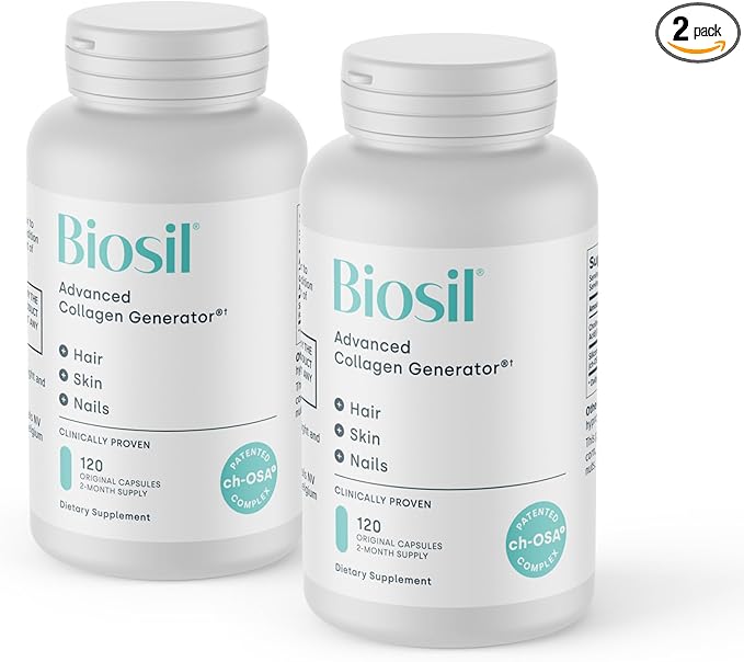 Biosil Collagen Booster Supplement - 120 Original Capsules Pack of 2 - Patented ch-OSA Activator for Skin Hair Nails &amp Joints - Supports Natural Production - 120-Day Supply