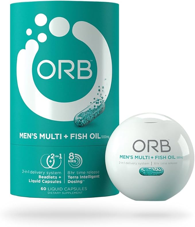ORB Men’S MULTIVITAMIN + Fish Oil – A Complete Multi + Fish Oil |Heart Health Support Antioxidant Support Supports a Positive Mood 21 Essential Vitamins – 60 Count