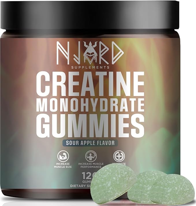 Creatine Monohydrate Gummy Candy Low Sugar 30 Servings 5g of Creatine Per Serving Vegan Gluten-Free Bodybuilding Recovery Supplement to Increase Muscle Size and Strength