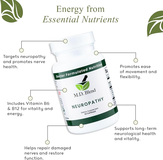 Neuropathy - Natural Blend for Optimal Nerve Pain Relief &amp Wellness Alpha Lipoic Acid L-Carnitine Vitamins B6 &amp B12 Skullcap Root Acetyl L-Carnitine Neuropathy Supplements 30 Capsules (Pa