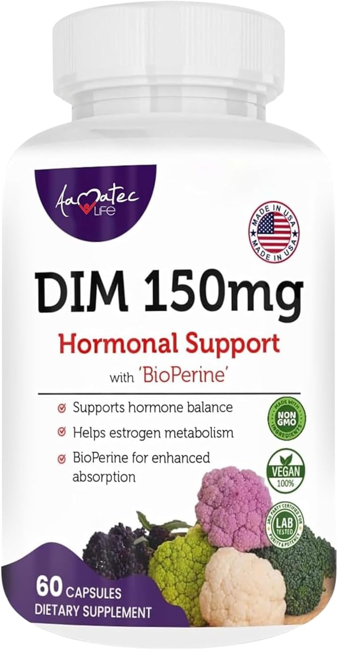 Women’s DIM Complex 150mg - Bioperine Estrogen Balancing Pills for Menopause &amp Hot Flashes Relief Support Hormonal Acne Powerful Supplement - 60 Capsules - Made in USA