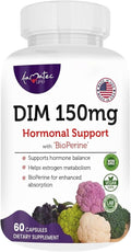 Women’s DIM Complex 150mg - Bioperine Estrogen Balancing Pills for Menopause &amp Hot Flashes Relief Support Hormonal Acne Powerful Supplement - 60 Capsules - Made in USA