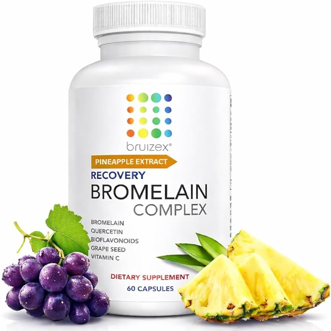 Bruizex Bromelain &amp Quercetin Recovery Complex - Post Surgery Recovery Bruising Swelling Relief Lymphatic Drainage - Post 360 lipo BBL Liposuction Tummy Tuck - Non GMO - 60 Capsules