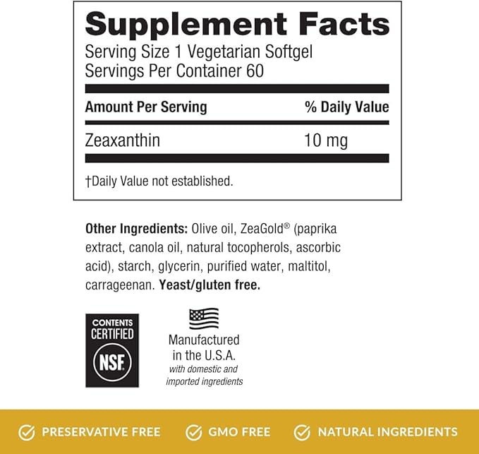 EyePromise Zeaxanthin Eye Vitamin - 60 Softgels 60-Day Supply - Eye Health Supplement with 10mg Zeaxanthin to Support Long-Term Vision Health