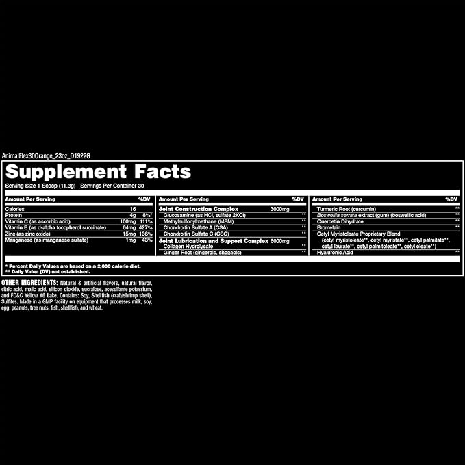 Animal Omega Omega 3 &amp 6 Supplement Flex Joint Supplement with Glucosamine Chondroitin MSM Turmeric 30 Servings