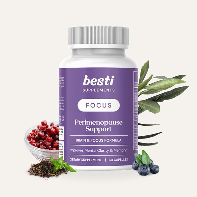 Besti Supplements Focus - Perimenopause Support with Focus+ Formula 60 Capsules | Boosts Mental Clarity Memory &amp Cognitive Function
