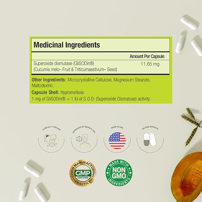 GliSODin Skin Nutrients The Antioxidant Enzyme - Reduces Oxidative Stress - 60 Capsules – 1 Month Supply