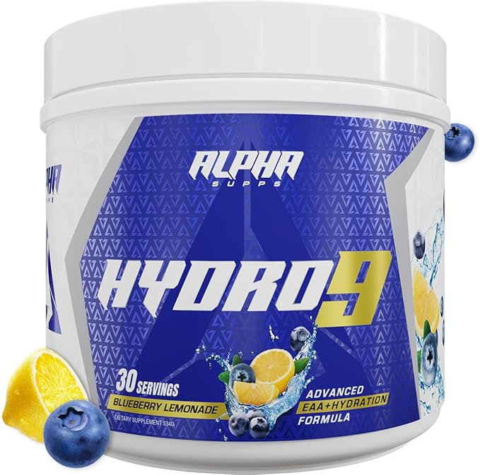 Alpha Supps Hydro 9 Aminos | EAA + Hydration Formula | Essential Amino Acids EAAs Powder with BCAAs &amp Electrolytes 30 Servings - Blueberry Lemonade
