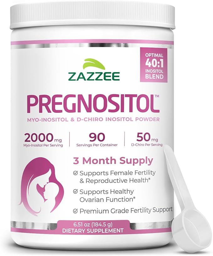 Zazzee PREGNOSITOL Powder 3 Month Supply Myo-Inositol and D-Chiro-Inositol 40:1 Fertility Blend Free Scoop for Exact Dosage Premium Balanced Formula 90 Servings Vegan All-Natural and Non-GMO