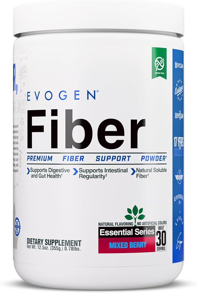 Evogen Fiber - Premium Fiber Powder Supplement | No Bloat Constipation &amp Gut Health Support | Natural Mixed Berry | 30 Servings