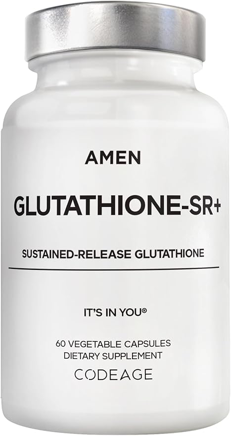 Amen Glutathione-SR+ Advanced Sustained-Release Supplement - 2-Month Supply - Reduced L-Glutathione - Galactomannans Fenugreek Seed - Time-Reduced Matrix - Non-GMO - 60 Capsules