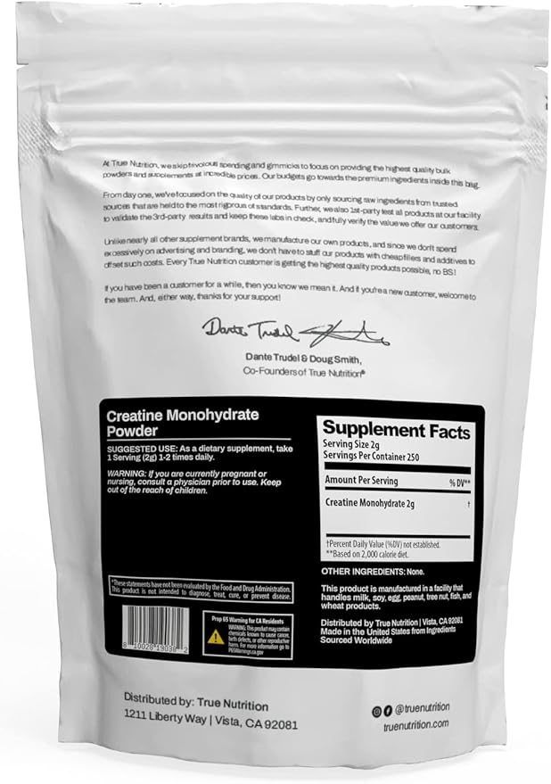 True Nutrition Creatine Monohydrate Powder - Micronized Creatine 2g per Serving - Supports Muscle Strength Power &amp Recovery - Non-GMO Gluten Free Vegan - Pre &amp Post Workout Supplement - 50