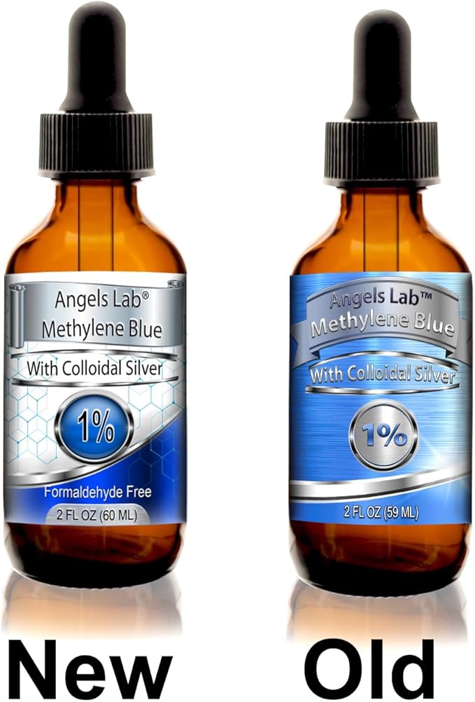 New Methylene Blue 1% Wtih Colloidal Silver Angels Lab |USP-Grade Methylthioninium Chloride Liquid | High Purity Dietary Supplement for Brain Function &amp Cognitive Health |2oz Glass Dropper Bottle…
