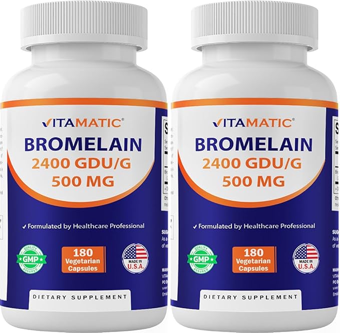 Vitamatic Bromelain Supplement 500mg – 2400 GDU/g – 180 Capsules - 2 Pack