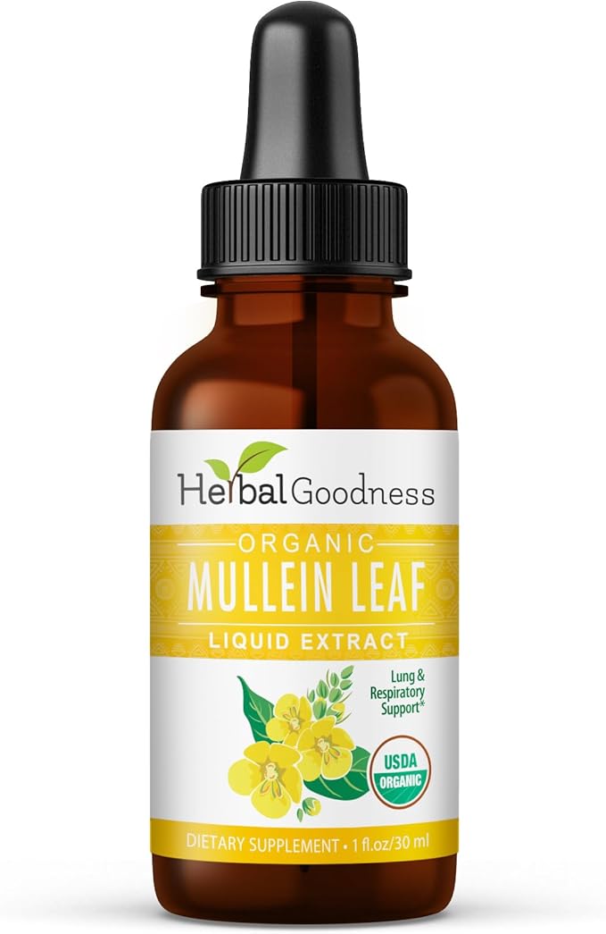 Herbal Goodness Mullein Leaf Extract - Mullein Drop for Lungs Detox Herbal Expectorant and Antioxidants Properties for Respiratory &amp Digestive Health - Mullein Tincture 1oz