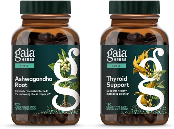 Gaia Herbs Ashwagandha Root - Stress Relief &amp Sleep Support* - 120 Vegan Liquid Phyto-Caps &amp Thyroid Support - Support Healthy Metabolic Balance &amp Overall Well-Being* - 120 Vegan Liquid Ph