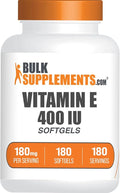 BulkSupplements.com Vitamin E 400 IU Softgels - Vitamin E Supplement as D-Alpha-Tocopherol Antioxidants - Gluten Free 1 Softgel per Serving 180 Count (Pack of 1)