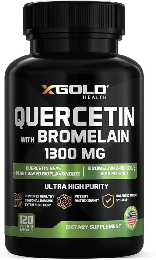 Micronized Quercetin + Bromelain 1300mg Quercetin: 95% - Highly Purified and Highly Bioavailable Plus Bromelain 2400 GDU/g - Made in USA | 120 Capsules