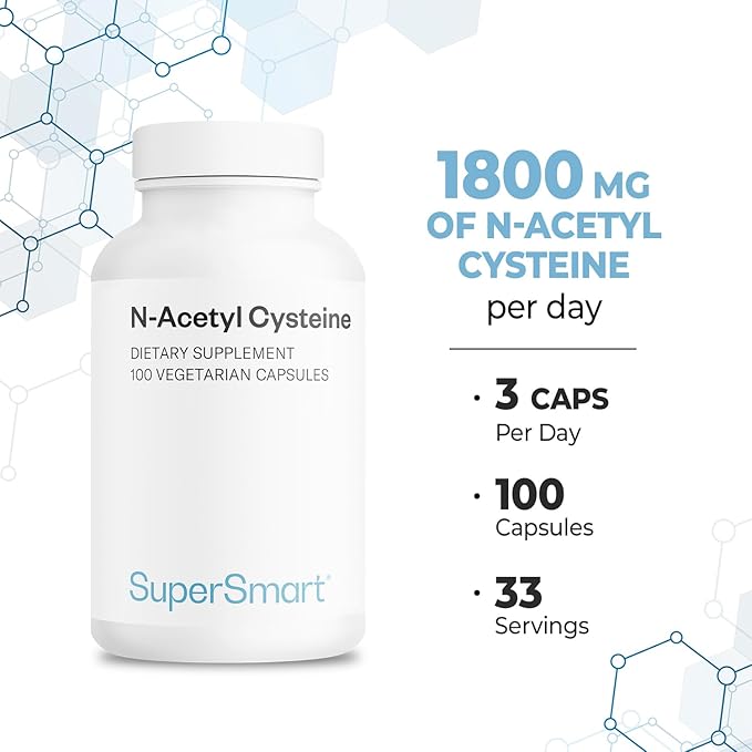 Supersmart - NAC N-Acetyl Cysteine 1800 mg Per Day - Amino Acids - Antioxiddants &amp Anti Aging Supplement - Glutathione Precursor | Non-GMO &amp Gluten Free - 100 Vegetarian Capsules