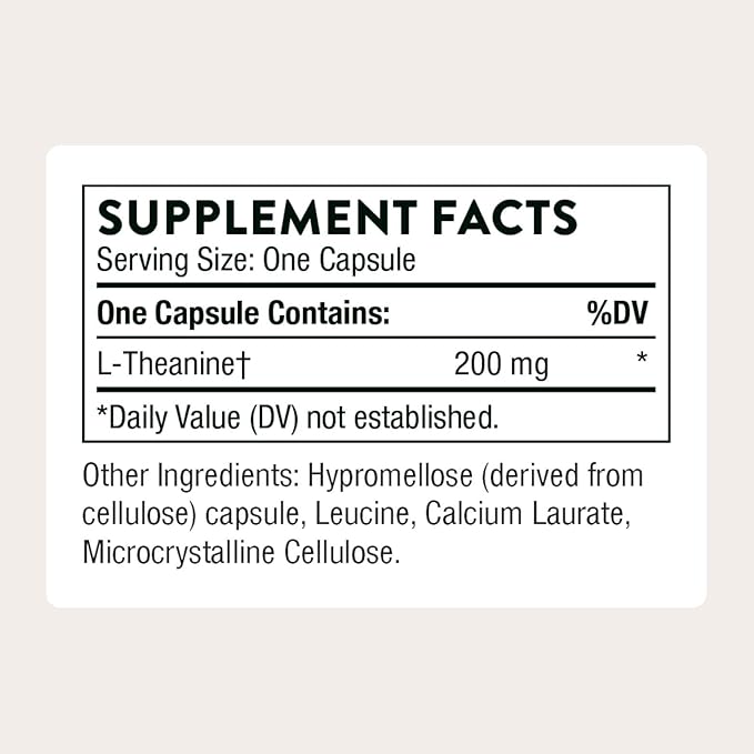 THORNE - Theanine - 200 mg of L-Theanine - Supports a Healthy Stress Response Relaxation Focus Memory &amp Positive Mood - Increases Brain Alpha-Wave Production* - Third-Party Certified - 90 Capsu