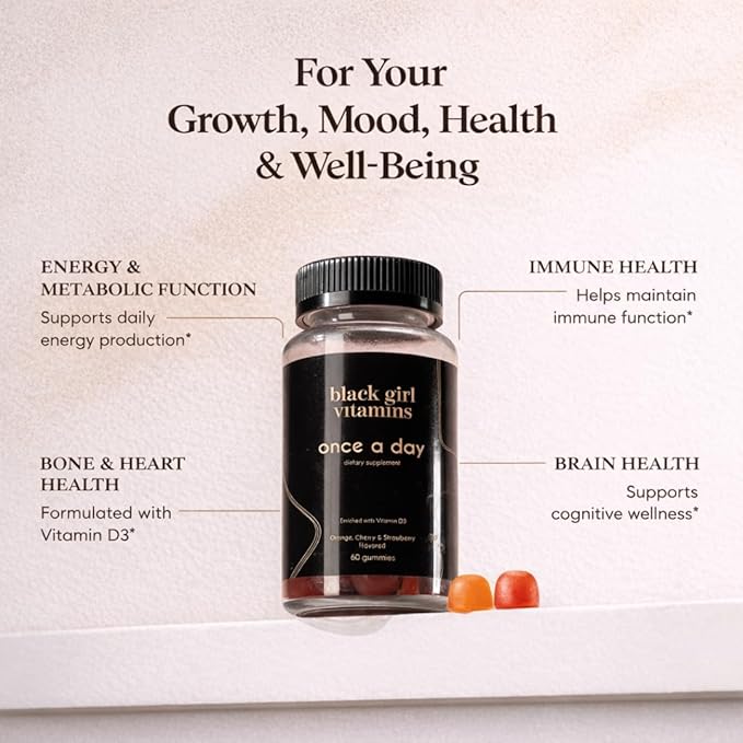 Black Girl Vitamins Once a Day - Womens Multivitamin Gummy - Vitamin A B C E and Zinc. Multivitamin for Women Immune Support. Vegan Gluten-Free. Made in The USA (30 Day Supply Strawberry)